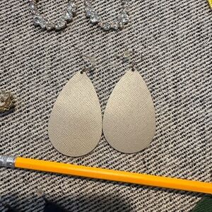 Nickel and Suede Soft Gold Leather Teardrop Earrings